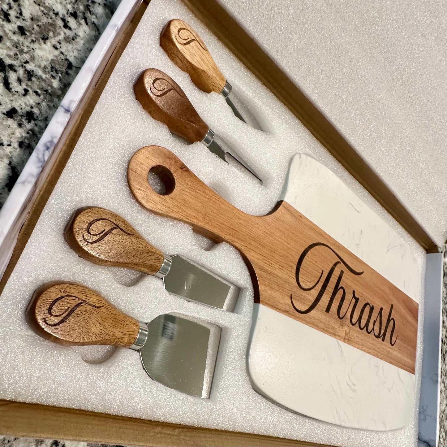 Acacia Wood & Marble Charcuterie/Cutting Board Set