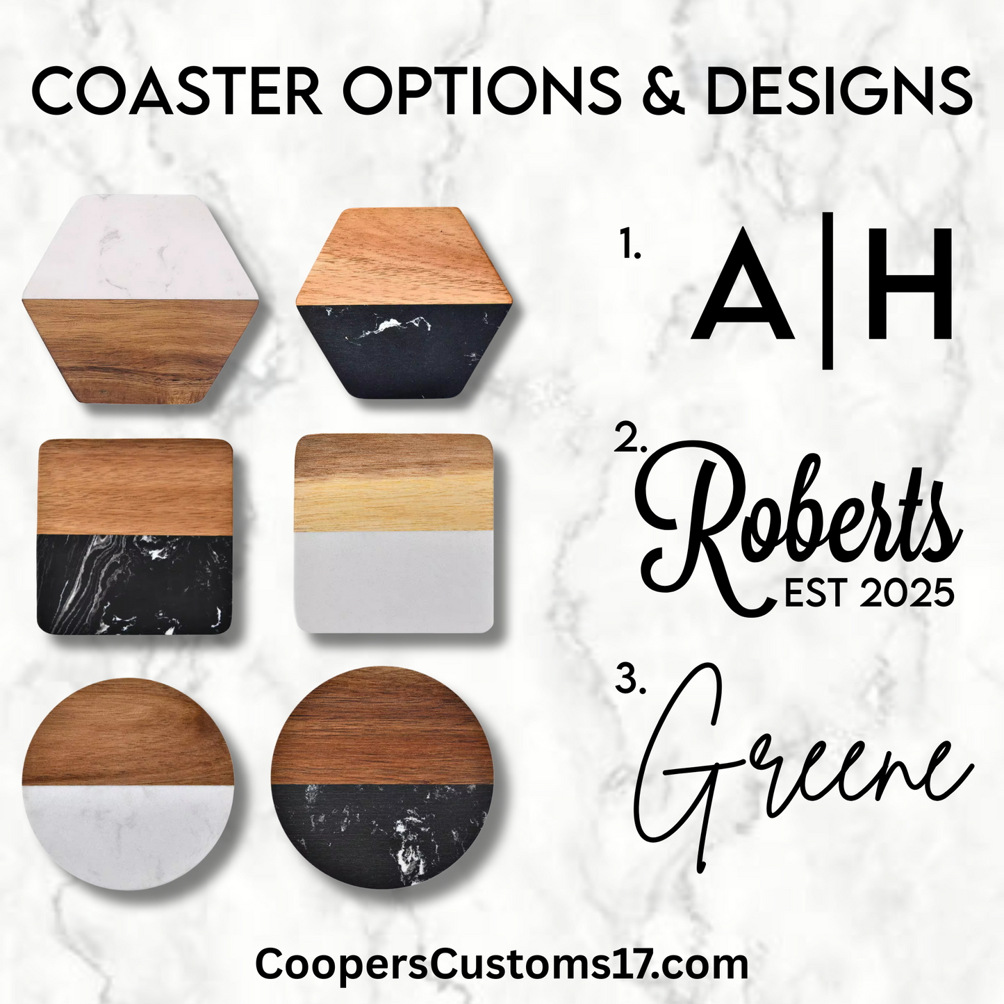 Personalized Marble + Wood Coasters