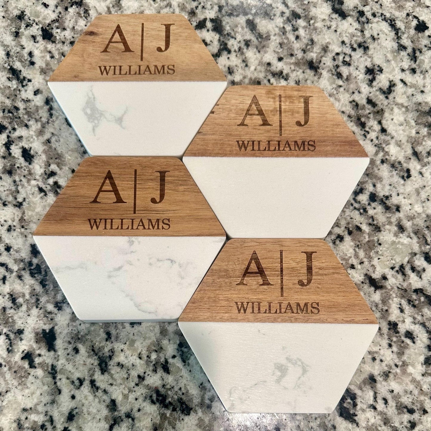 Personalized Marble + Wood Coasters