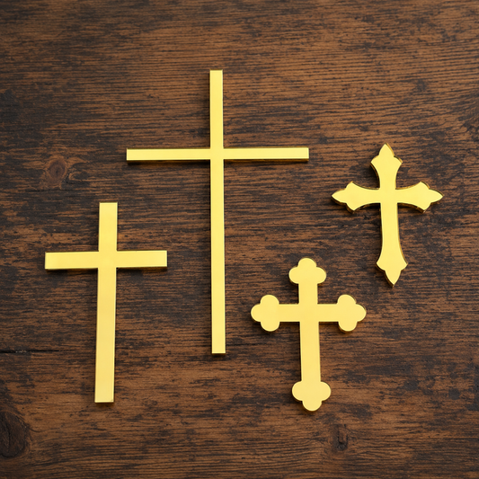 Gold Mirror Cross Cake Charm Set | Acrylic Cross Cupcake Toppers | Baptism Cake Decor | Communion Cake Charms | Christian Party Decorations