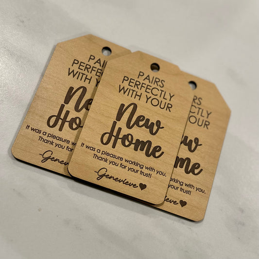 Personalized Realtor Wine Gift Tags - Set of 3 | New Home Closing Gift Tag | Custom Wooden Wine Bottle Tag | Realtor Client Appreciation Gift | Housewarming Wine Tag