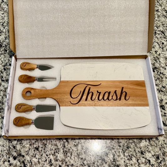 Acacia Wood & Marble Charcuterie/Cutting Board Set