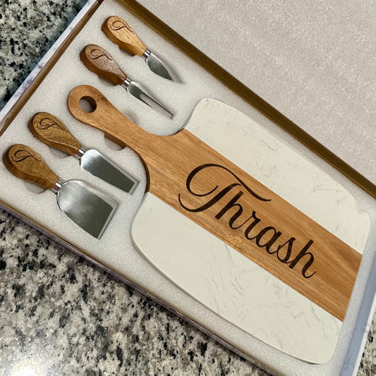 Acacia Wood & Marble Charcuterie/Cutting Board Set