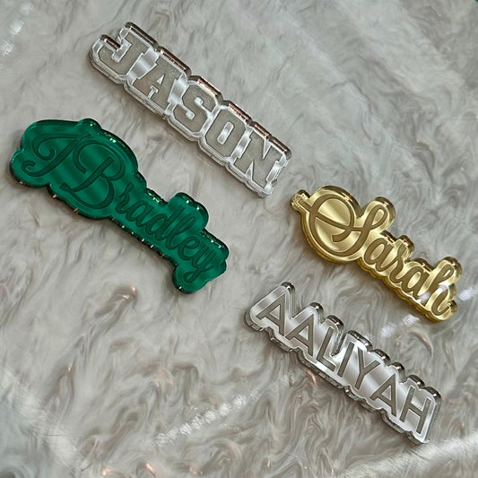 Mirrored Engraved Name Cupcake Toppers