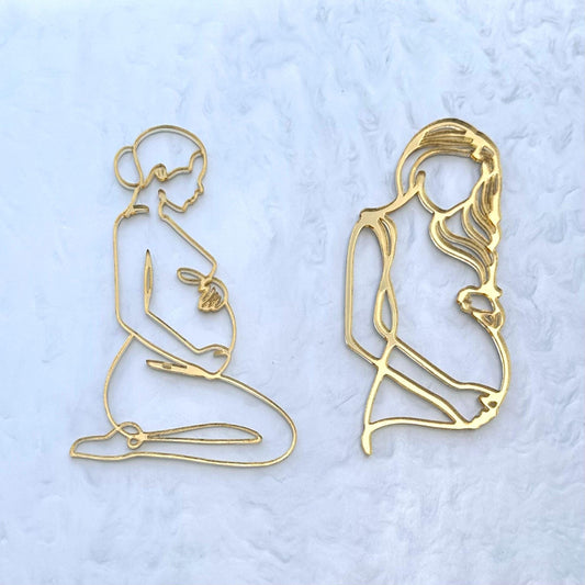 Pregnant Woman Line Art Silhouette Cake Charm | Pregnant Cake Charm | Baby Shower Cake Charms | Gender Reveal Cake Charms and Toppers