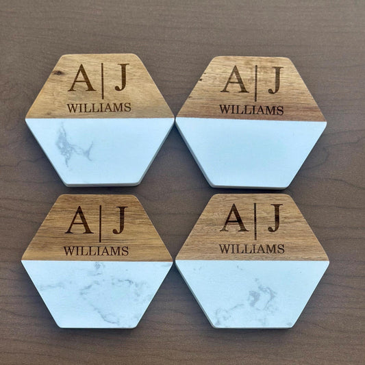 Personalized Marble + Wood Coasters