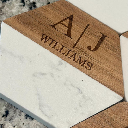 Personalized Marble + Wood Coasters