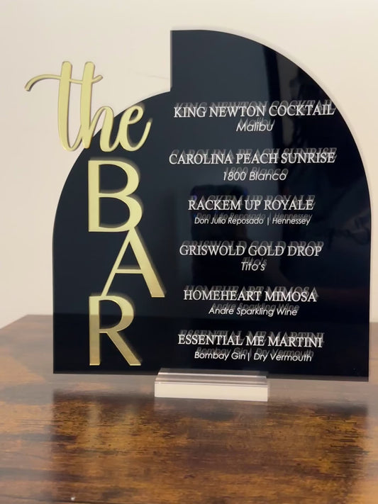 Personalized Signature Drink Bar Sign | Wedding Bar Menu Sign | Acrylic Cocktail Menu | Custom Wedding Reception Sign | Black & Gold Bar Sign | Bridal Shower Sign